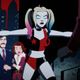 Harley Quinn between a mugger and Thomas, Martha, and 10-year-old Bruce Wayne in Crime Alley.